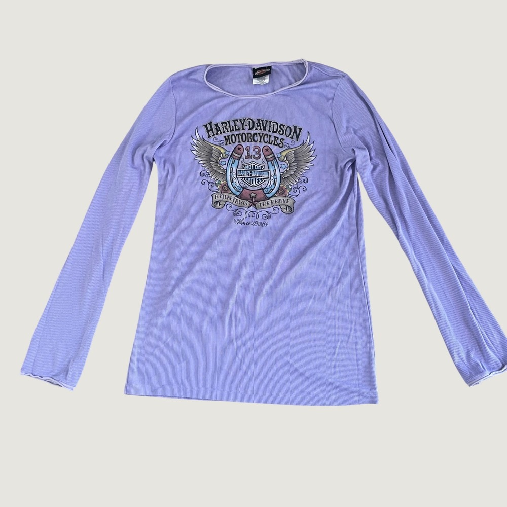 vtg Harley Davidson Long Sleeve Top Womens 2XL Ribbed Henderson, NV Y2K Purple